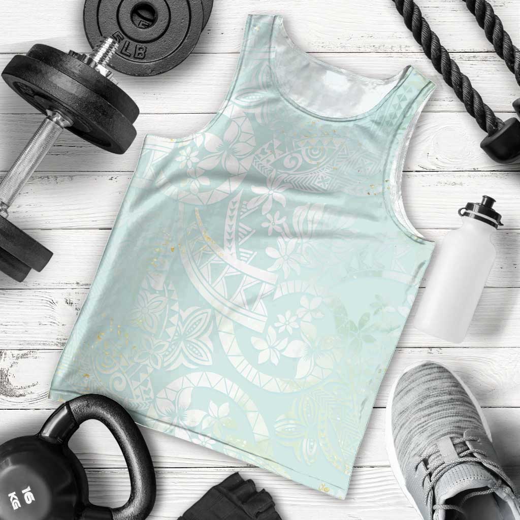 Polynesian Tiare Monstera Seafoam Green Men Tank Top Liquid Style - Polynesian Pride