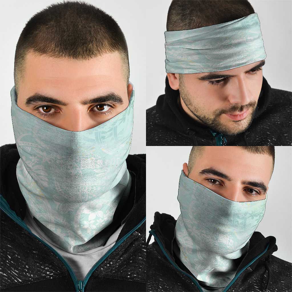 Polynesian Tiare Monstera Seafoam Green Neck Gaiter Liquid Style - Polynesian Pride