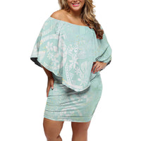 Polynesian Tiare Monstera Seafoam Green Off Shoulder Short Dress Liquid Style - Polynesian Pride