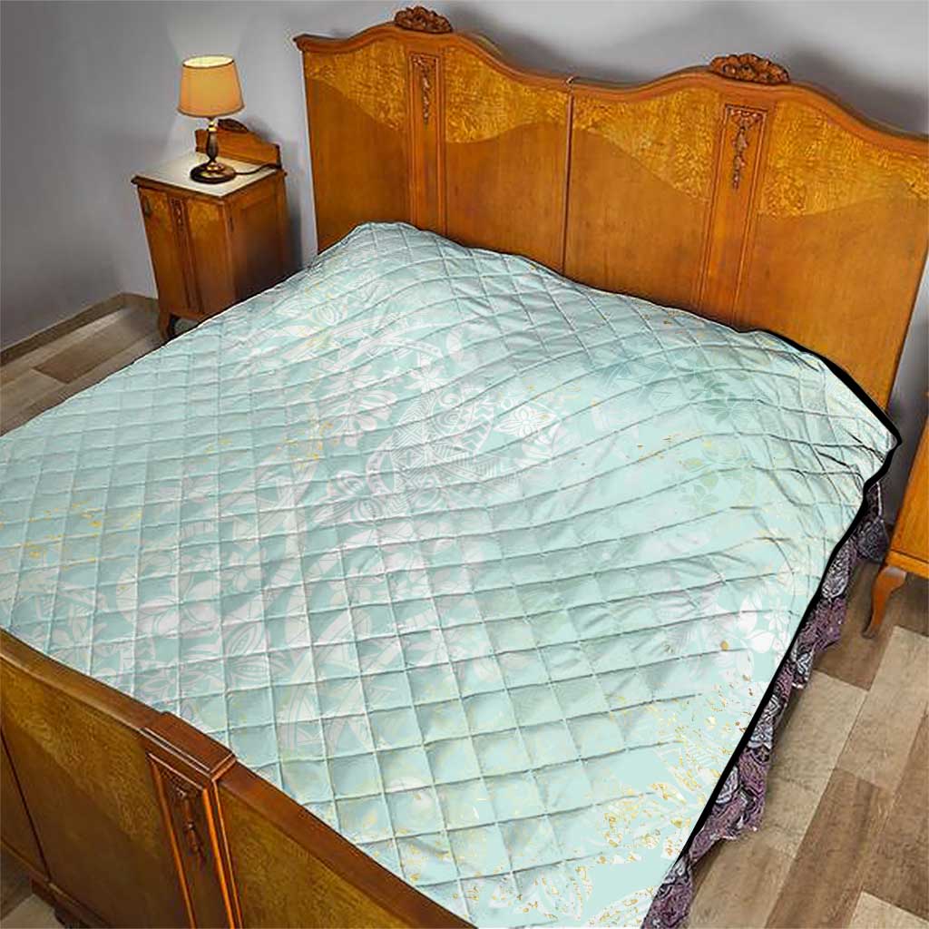 Polynesian Tiare Monstera Seafoam Green Quilt Liquid Style - Polynesian Pride