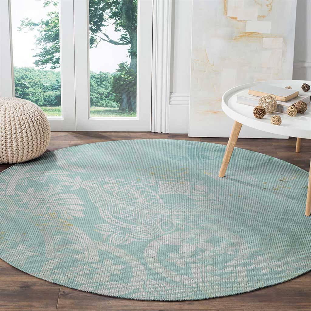 Polynesian Tiare Monstera Seafoam Green Round Carpet Liquid Style - Polynesian Pride