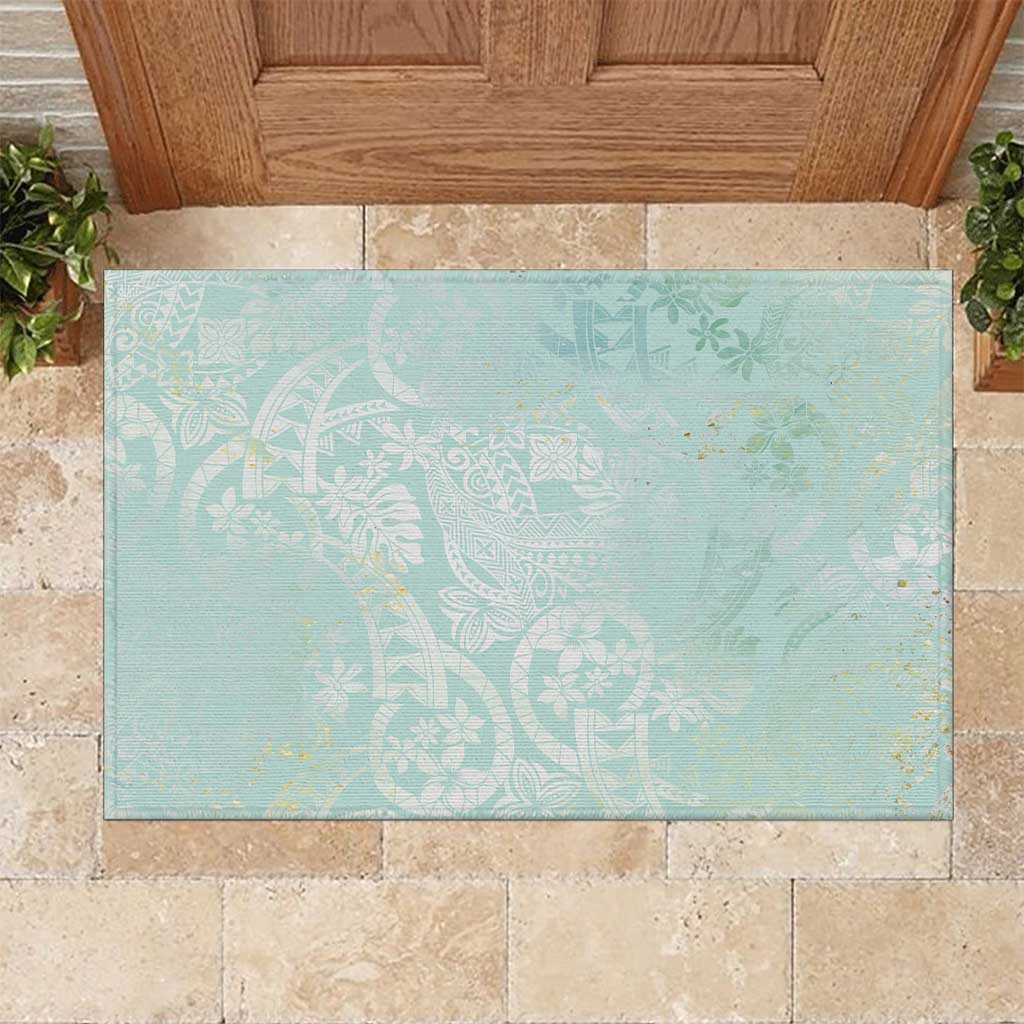 Polynesian Tiare Monstera Seafoam Green Rubber Doormat Liquid Style LT01 Green - Polynesian Pride