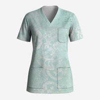 Polynesian Tiare Monstera Seafoam Green Scrub Top Liquid Style LT01 Adult Green - Polynesian Pride