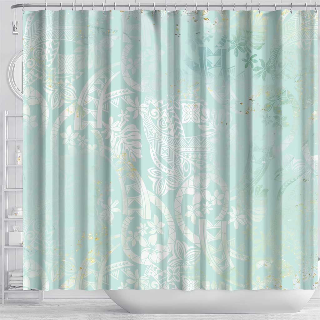 Polynesian Tiare Monstera Seafoam Green Shower Curtain Liquid Style - Polynesian Pride