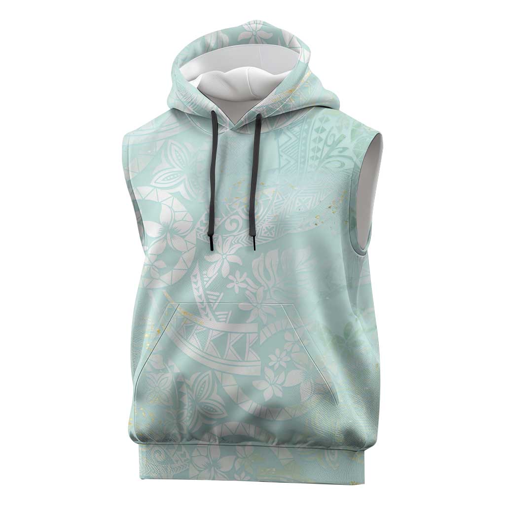Polynesian Tiare Monstera Seafoam Green Sleeveless Hoodie Liquid Style LT01 Green - Polynesian Pride