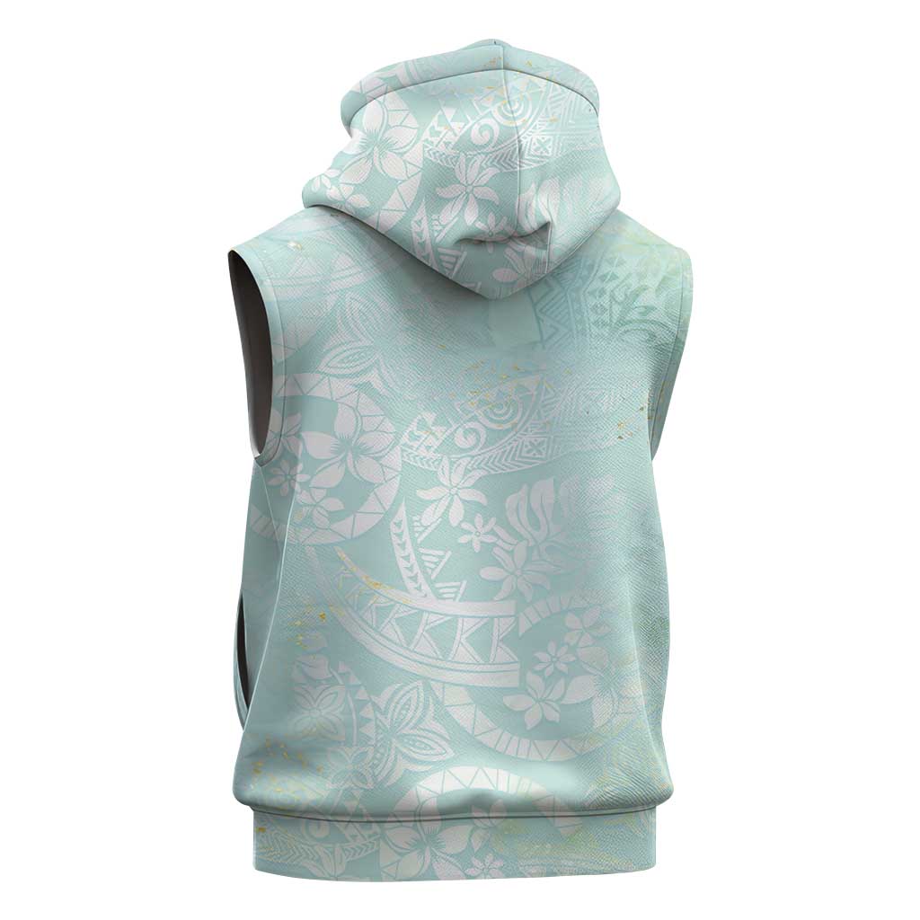 Polynesian Tiare Monstera Seafoam Green Sleeveless Hoodie Liquid Style LT01 - Polynesian Pride