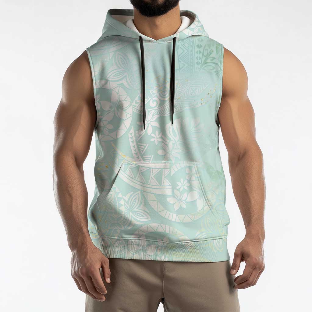 Polynesian Tiare Monstera Seafoam Green Sleeveless Hoodie Liquid Style LT01 - Polynesian Pride