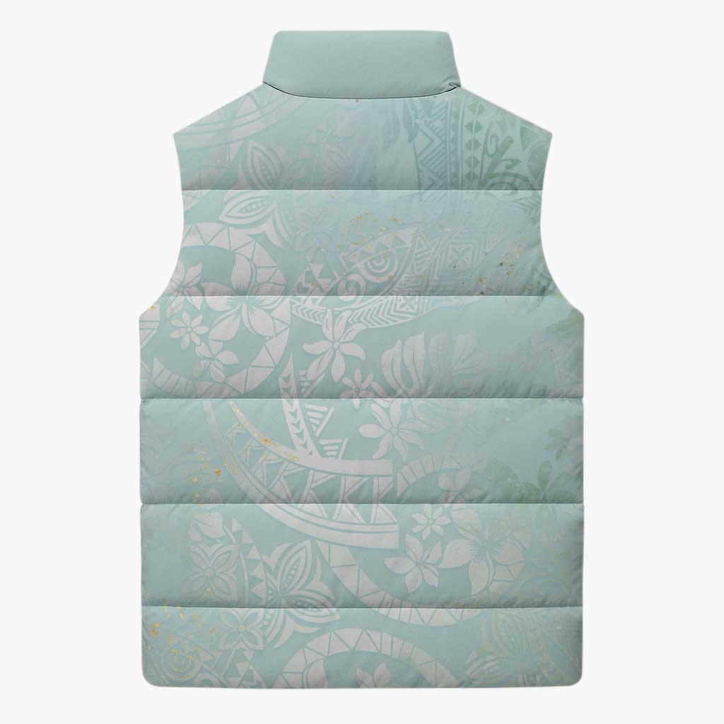 Polynesian Tiare Monstera Seafoam Green Sleeveless Puffer Jacket Liquid Style LT01 - Polynesian Pride