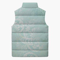 Polynesian Tiare Monstera Seafoam Green Sleeveless Puffer Jacket Liquid Style LT01 - Polynesian Pride