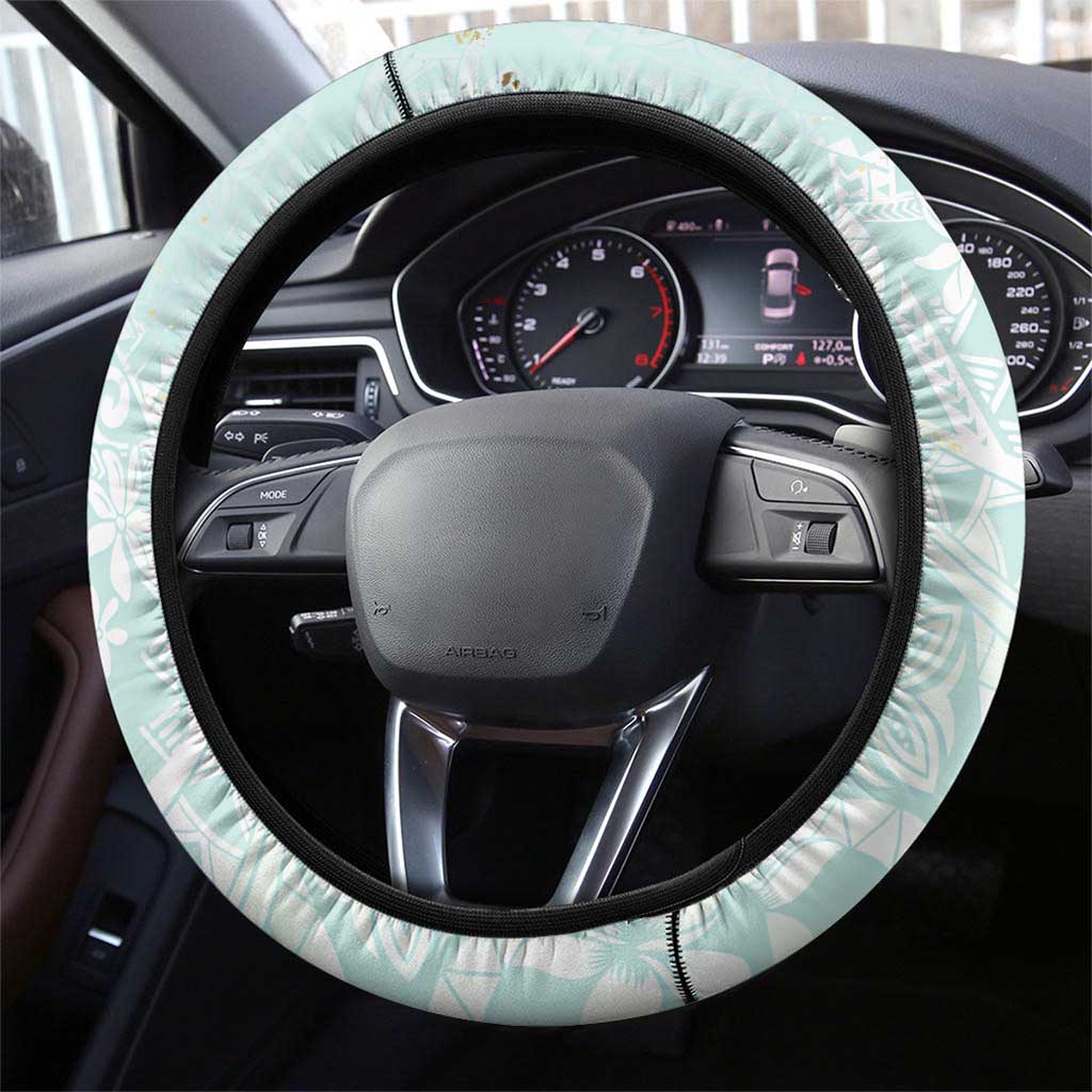 Polynesian Tiare Monstera Seafoam Green Steering Wheel Cover Liquid Style LT01 - Polynesian Pride