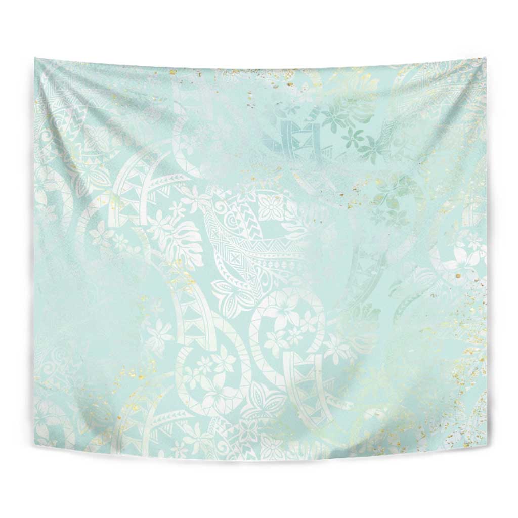 Polynesian Tiare Monstera Seafoam Green Tapestry Liquid Style - Polynesian Pride