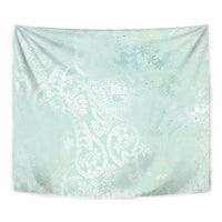 Polynesian Tiare Monstera Seafoam Green Tapestry Liquid Style - Polynesian Pride