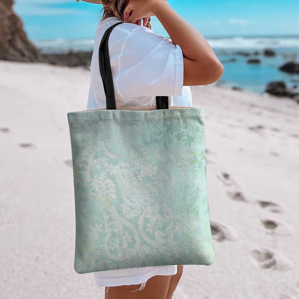Polynesian Tiare Monstera Seafoam Green Tote Bag Liquid Style - Polynesian Pride