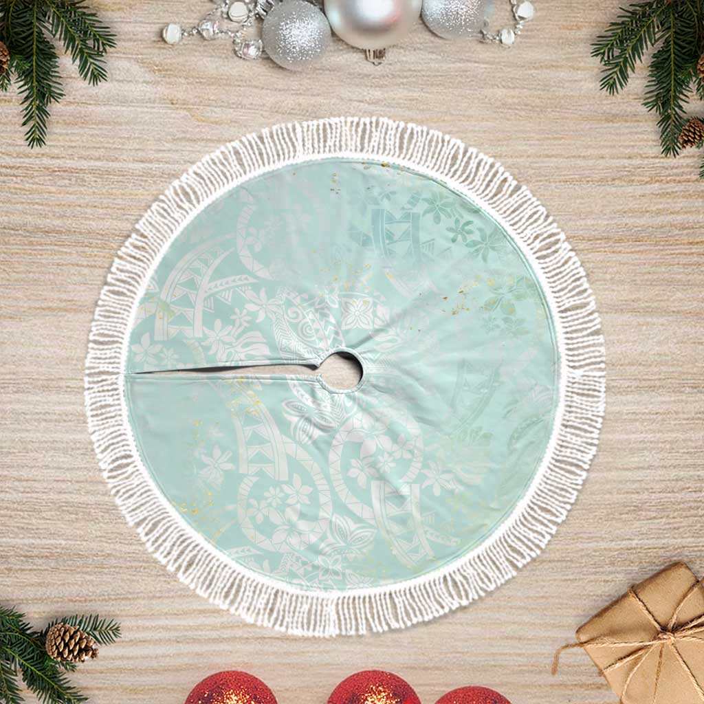 Polynesian Tiare Monstera Seafoam Green Tree Skirt Liquid Style LT01 Fringed Green - Polynesian Pride