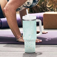 Polynesian Tiare Monstera Seafoam Green Tumbler With Handle Liquid Style - Polynesian Pride