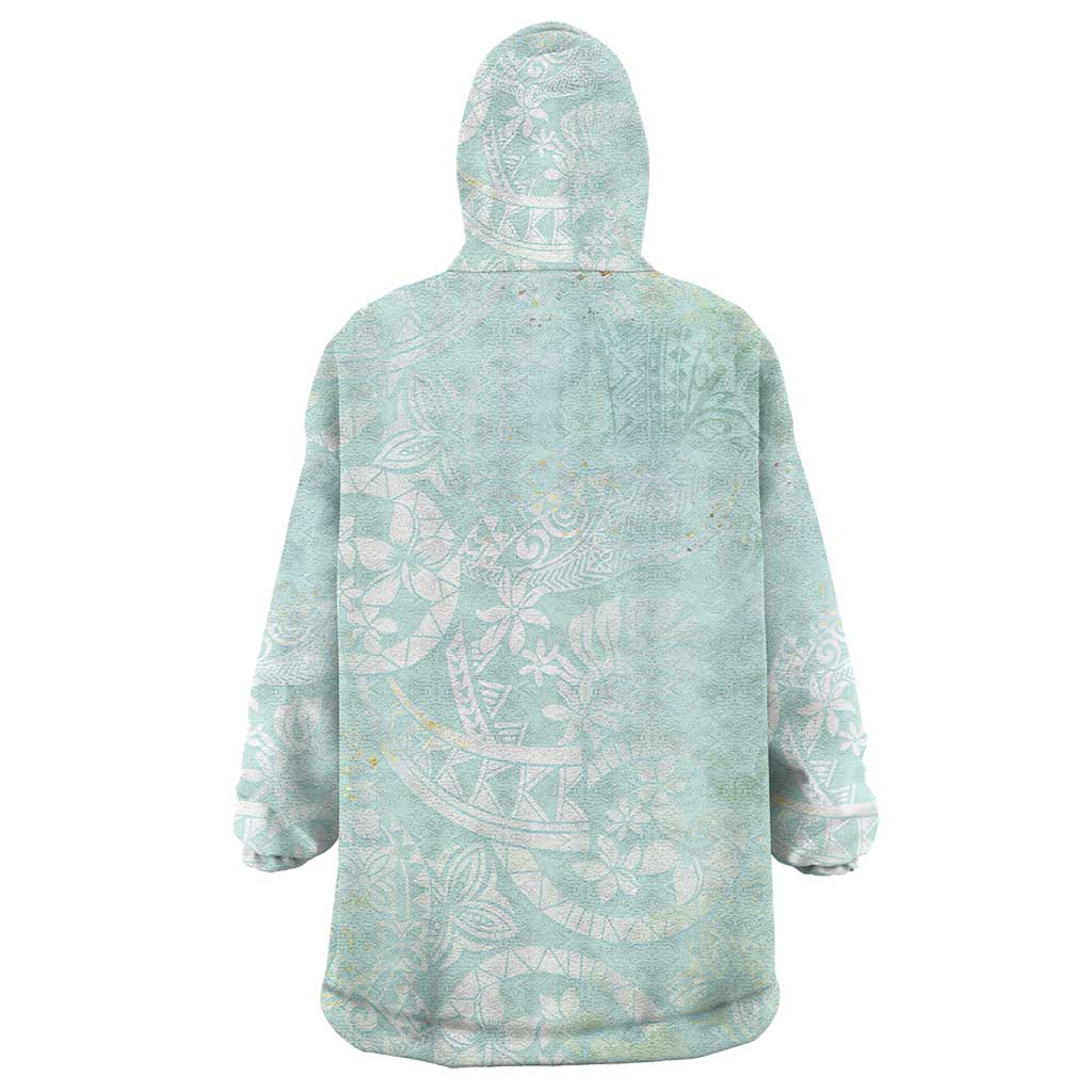 Polynesian Tiare Monstera Seafoam Green Wearable Blanket Hoodie Liquid Style LT01 - Polynesian Pride