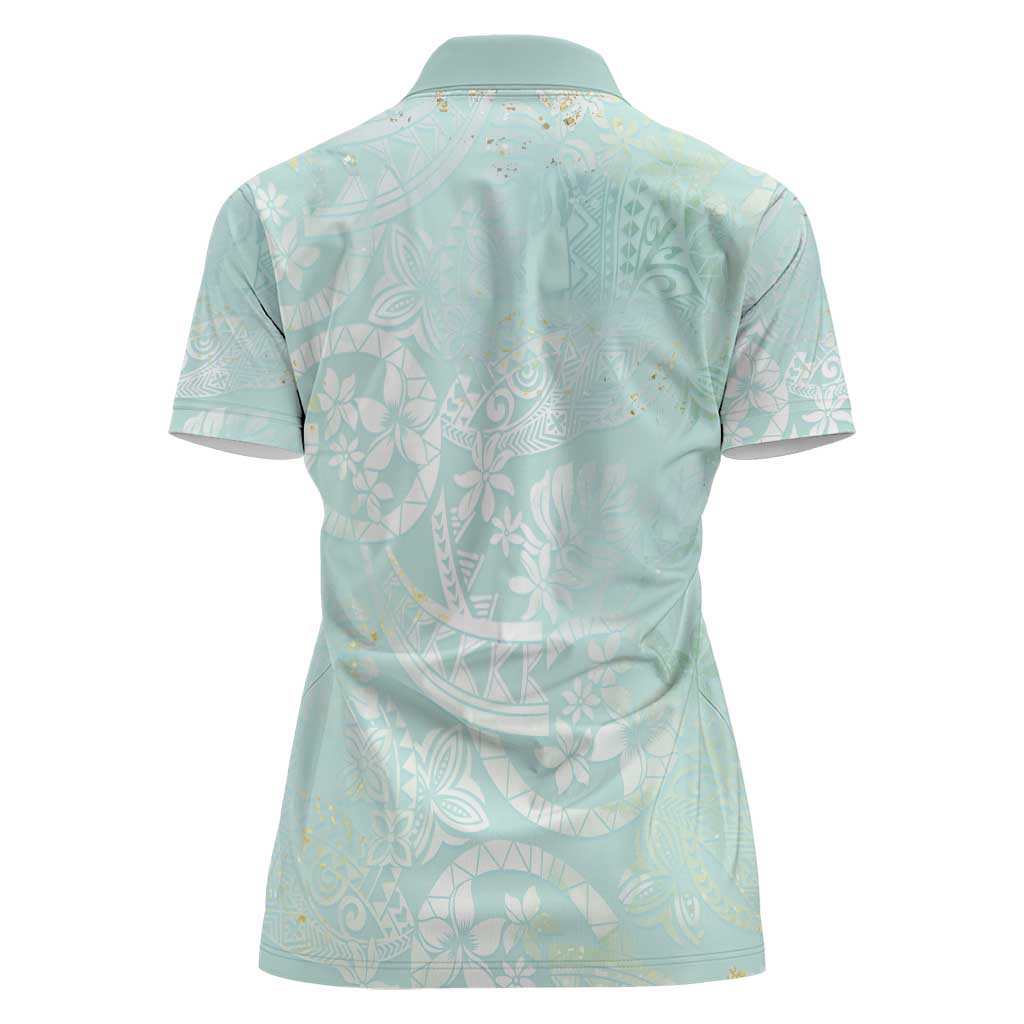 Polynesian Tiare Monstera Seafoam Green Women Polo Shirt Liquid Style - Polynesian Pride