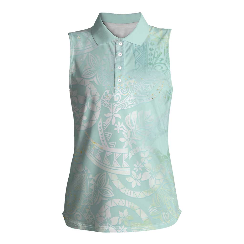 Polynesian Tiare Monstera Seafoam Green Women Sleeveless Polo Shirt Liquid Style LT01 Female Green - Polynesian Pride