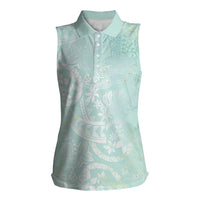 Polynesian Tiare Monstera Seafoam Green Women Sleeveless Polo Shirt Liquid Style LT01 Female Green - Polynesian Pride