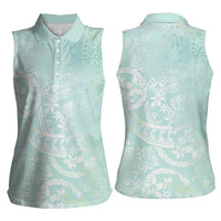 Polynesian Tiare Monstera Seafoam Green Women Sleeveless Polo Shirt Liquid Style LT01 - Polynesian Pride