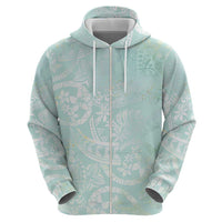 Polynesian Tiare Monstera Seafoam Green Zip Hoodie Liquid Style - Polynesian Pride