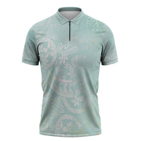 Polynesian Tiare Monstera Seafoam Green Zipper Polo Shirt Liquid Style LT01 Green - Polynesian Pride