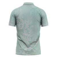 Polynesian Tiare Monstera Seafoam Green Zipper Polo Shirt Liquid Style LT01 - Polynesian Pride