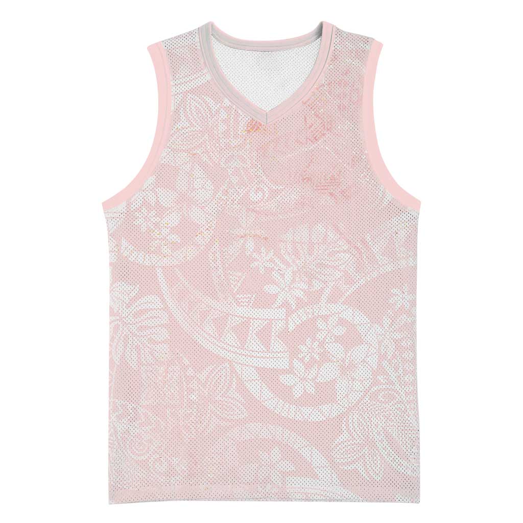 Polynesian Tiare Monstera Soft Pink Basketball Jersey Liquid Style LT01 Unisex Pink - Polynesian Pride