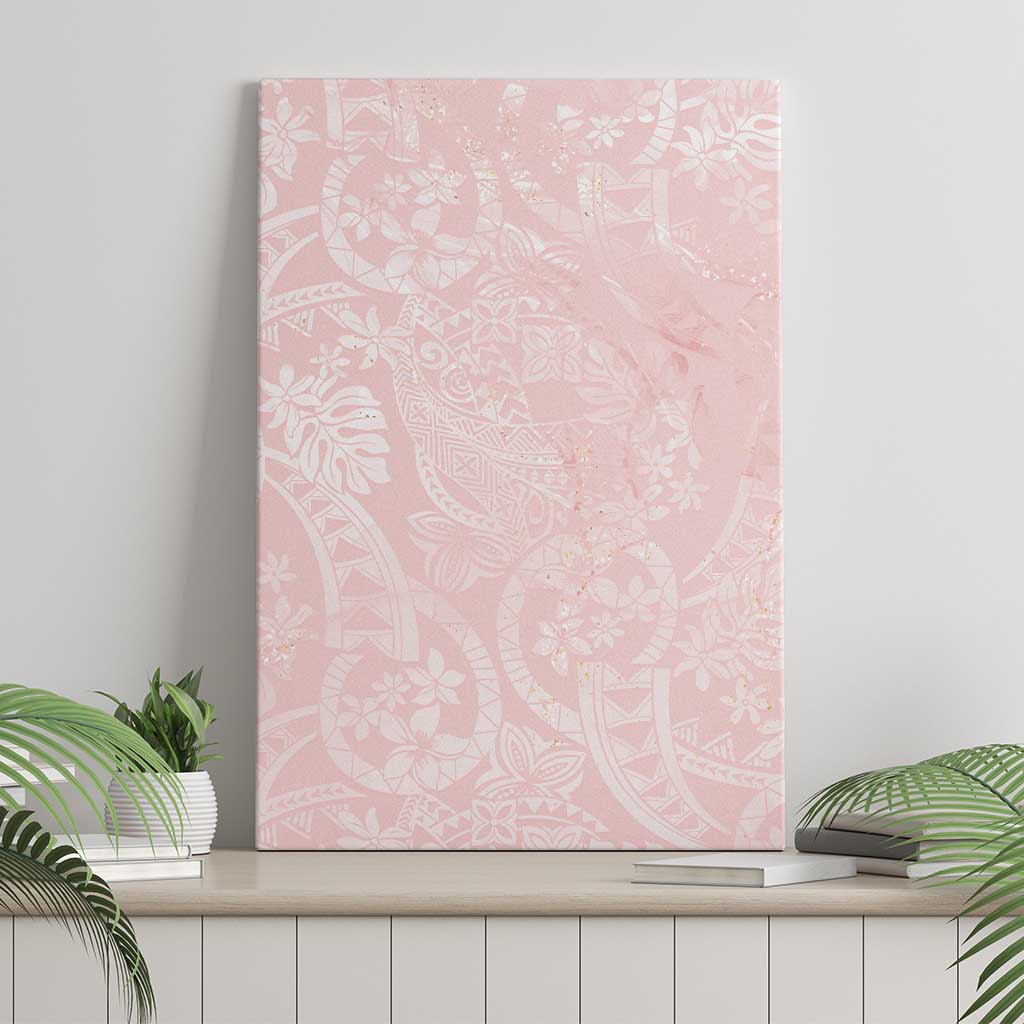 Polynesian Tiare Monstera Soft Pink Canvas Wall Art Liquid Style LT01 - Polynesian Pride