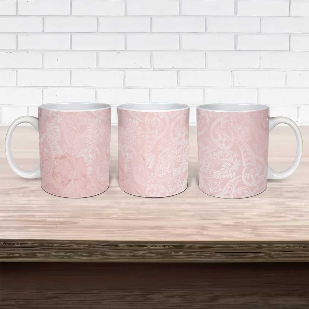 Polynesian Tiare Monstera Soft Pink Ceramic Mug Liquid Style - Polynesian Pride