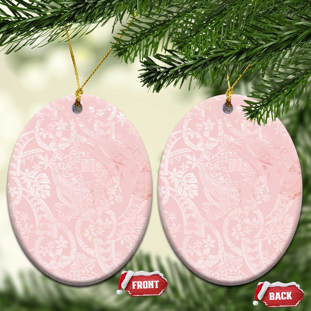 Polynesian Tiare Monstera Soft Pink Ceramic Ornament Liquid Style LT01 Oval Pink - Polynesian Pride