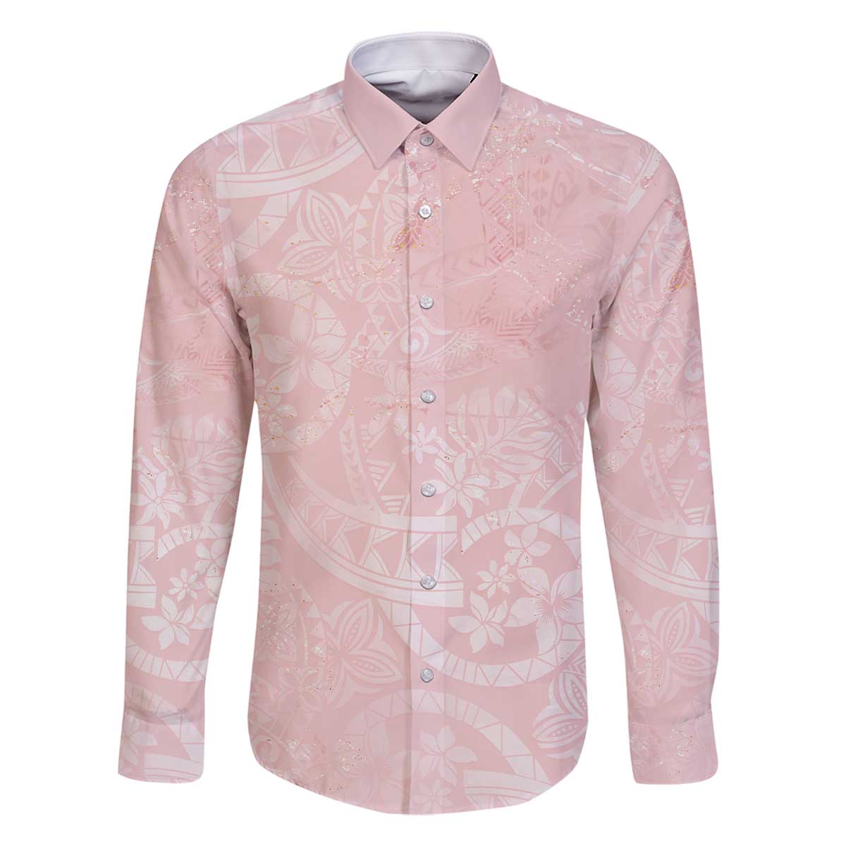 Polynesian Tiare Monstera Soft Pink Family Matching Off The Shoulder Long Sleeve Dress and Hawaiian Shirt Liquid Style - Polynesian Pride