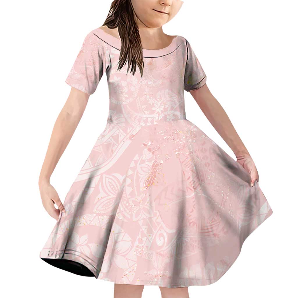 Polynesian Tiare Monstera Soft Pink Family Matching Off Shoulder Short Dress and Hawaiian Shirt Liquid Style - Polynesian Pride