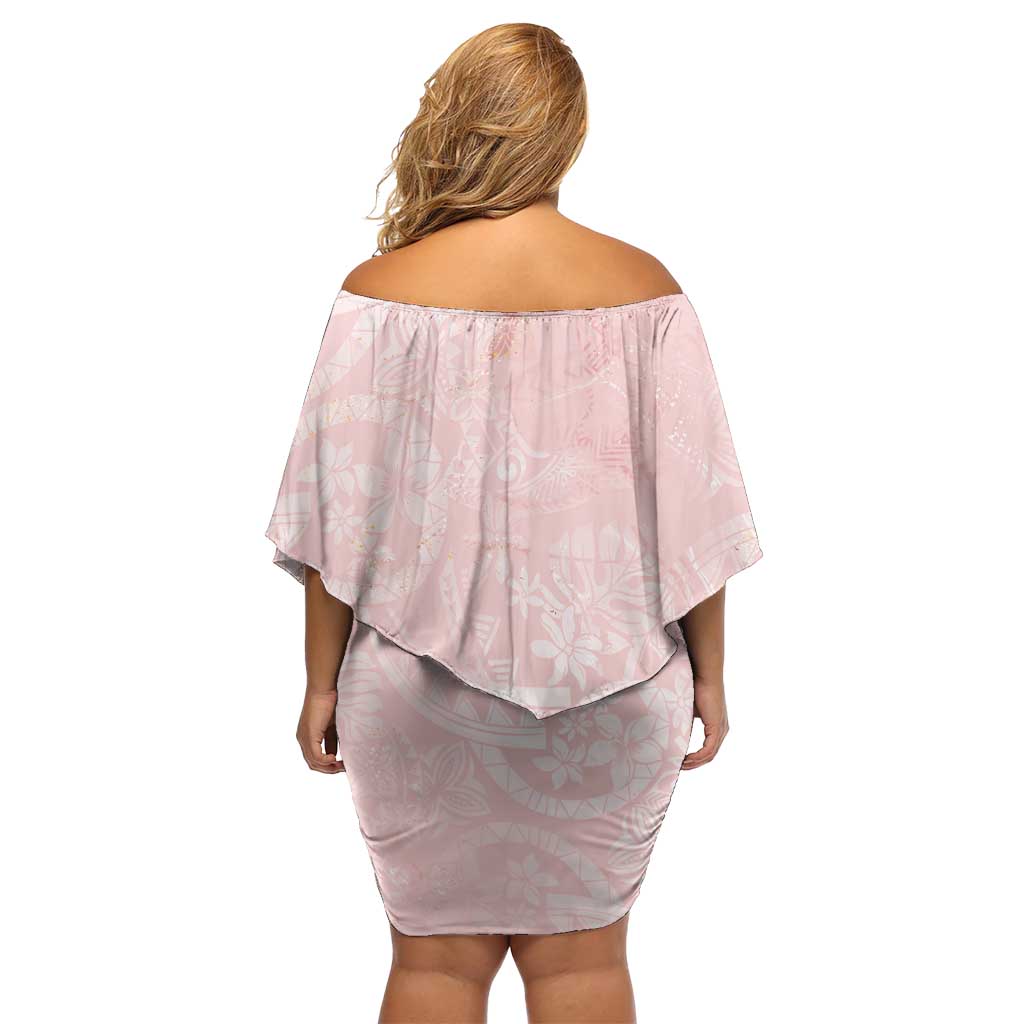 Polynesian Tiare Monstera Soft Pink Family Matching Off Shoulder Short Dress and Hawaiian Shirt Liquid Style - Polynesian Pride