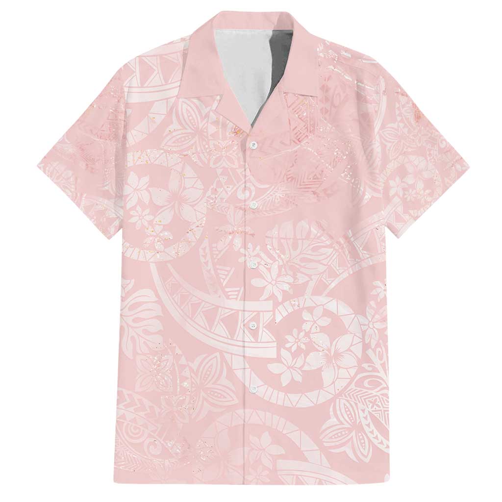 Polynesian Tiare Monstera Soft Pink Family Matching Puletasi and Hawaiian Shirt Liquid Style LT01 Dad's Shirt - Short Sleeve Pink - Polynesian Pride