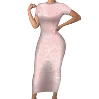 Polynesian Tiare Monstera Soft Pink Family Matching Short Sleeve Bodycon Dress and Hawaiian Shirt Liquid Style - Polynesian Pride