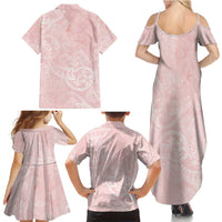 Polynesian Tiare Monstera Soft Pink Family Matching Summer Maxi Dress and Hawaiian Shirt Liquid Style - Polynesian Pride