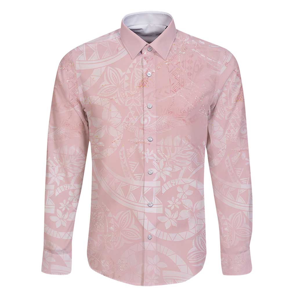 Polynesian Tiare Monstera Soft Pink Family Matching Summer Maxi Dress and Hawaiian Shirt Liquid Style - Polynesian Pride