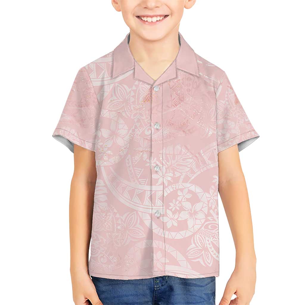 Polynesian Tiare Monstera Soft Pink Kid Hawaiian Shirt Liquid Style LT01 Kid Pink - Polynesian Pride