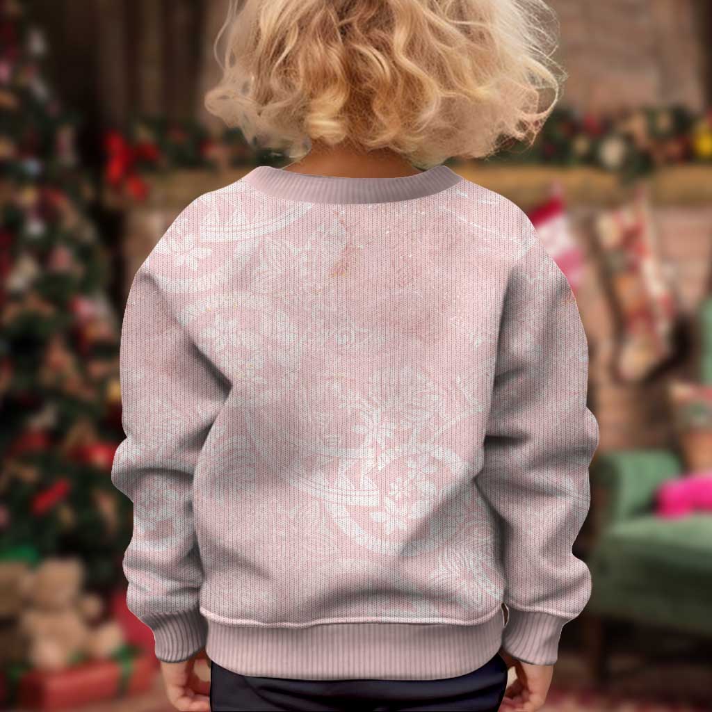 Polynesian Tiare Monstera Soft Pink Kid Ugly Christmas Sweater Liquid Style - Polynesian Pride