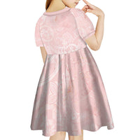 Polynesian Tiare Monstera Soft Pink Kid Short Sleeve Dress Liquid Style LT01 - Polynesian Pride