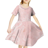 Polynesian Tiare Monstera Soft Pink Kid Short Sleeve Dress Liquid Style LT01 - Polynesian Pride