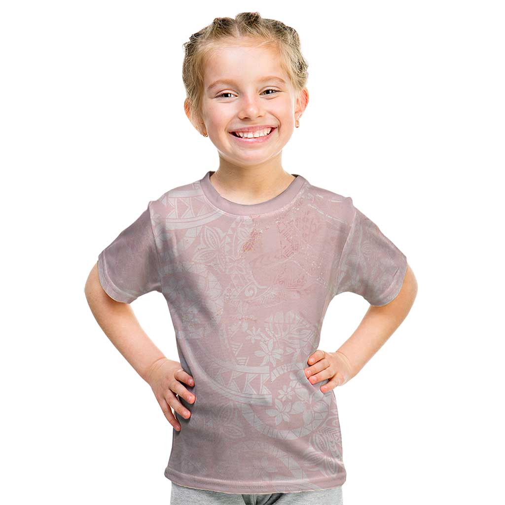 Polynesian Tiare Monstera Soft Pink Kid T Shirt Liquid Style - Polynesian Pride