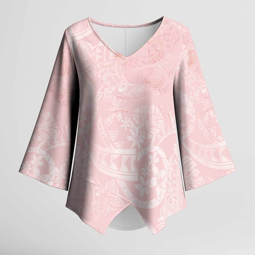 Polynesian Tiare Monstera Soft Pink Kimono Sleeve Blouse Liquid Style LT01 Female Pink - Polynesian Pride