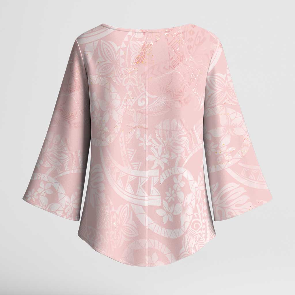 Polynesian Tiare Monstera Soft Pink Kimono Sleeve Blouse Liquid Style LT01 - Polynesian Pride