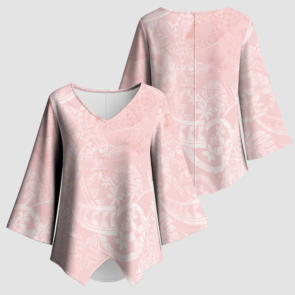 Polynesian Tiare Monstera Soft Pink Kimono Sleeve Blouse Liquid Style LT01 - Polynesian Pride