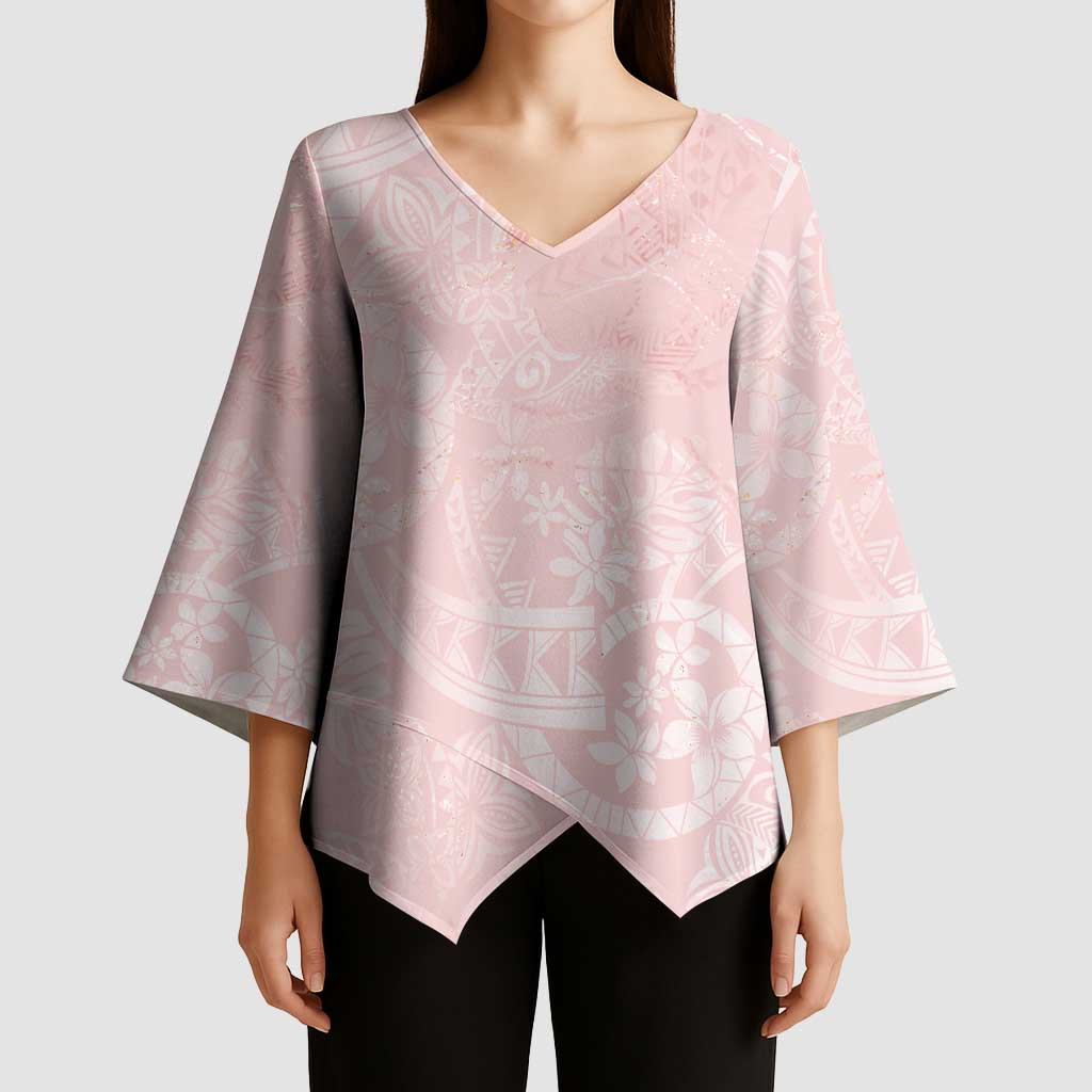 Polynesian Tiare Monstera Soft Pink Kimono Sleeve Blouse Liquid Style LT01 - Polynesian Pride