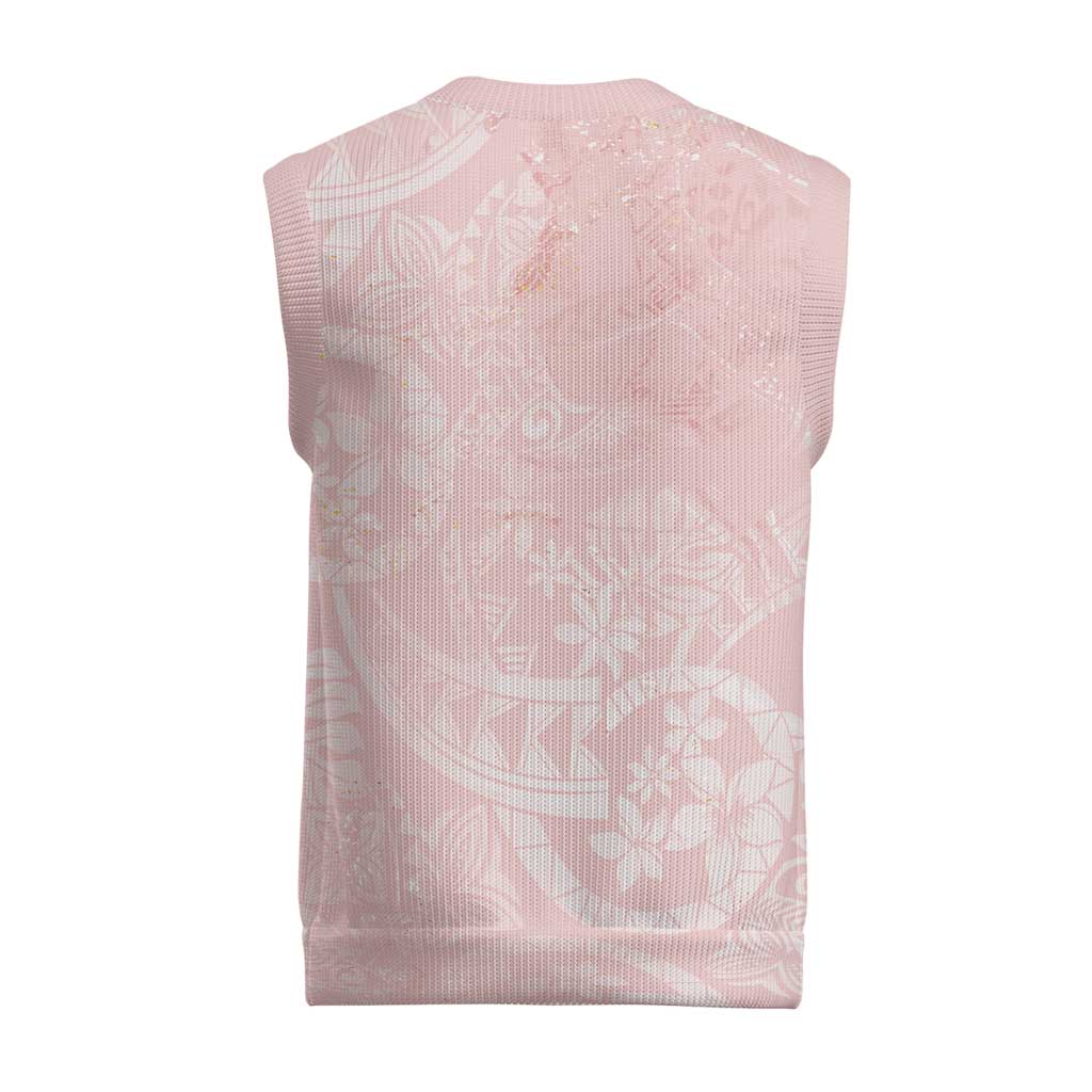 Polynesian Tiare Monstera Soft Pink Christmas Knitted V-Neck Vest Liquid Style - Polynesian Pride
