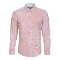 Polynesian Tiare Monstera Soft Pink Long Sleeve Button Shirt Liquid Style LT01 Unisex Pink - Polynesian Pride