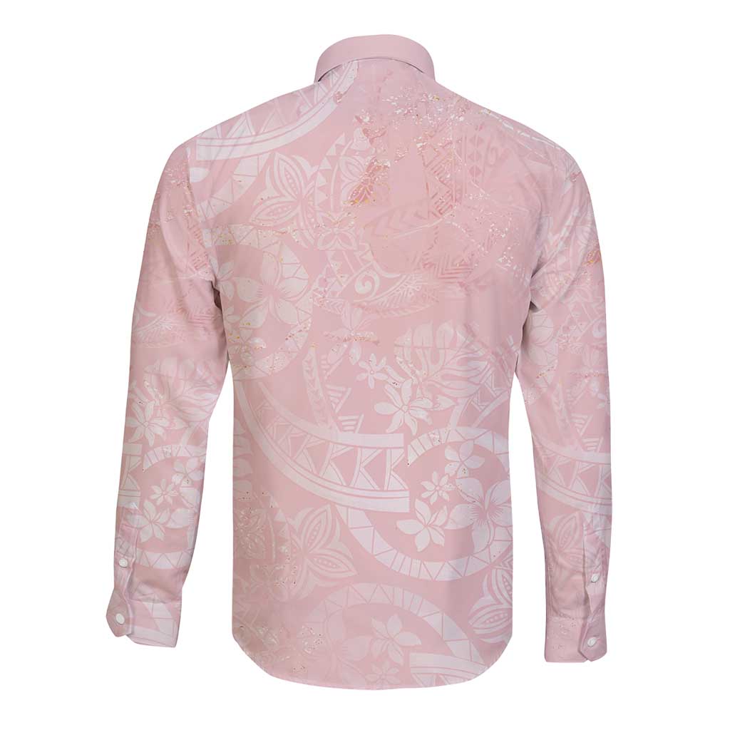 Polynesian Tiare Monstera Soft Pink Long Sleeve Button Shirt Liquid Style LT01 - Polynesian Pride